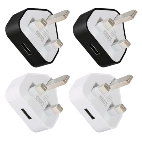 4 Pack 5V 1A USB Plug UK, USB Wall Charger Phone Plugs 3 Pin Mains Adaptor