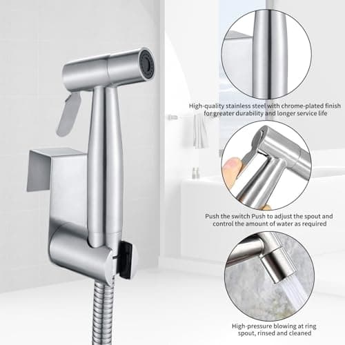 Portable Bidet Sprayer Kit,Stainless Steel Bidet Hand Shower for Bidet Toilet Shower with 2 Way Shower Diverter, 1.5m Shower Hose and Hand Shower Holder — view 5