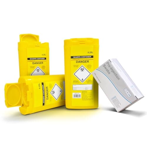 3x 0.25L Sharps Waste Bin Container Pre-Injection Disposal Kit +100pc Wipes