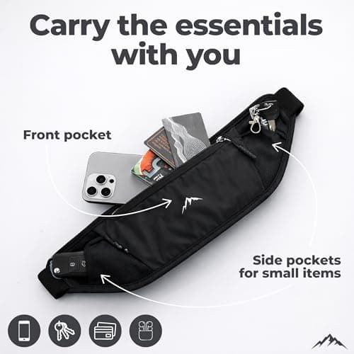 Nordrun® Adjustable & Waterproof Running Belt for Women & Men | Running Waist Pack Fits All Phones | Running Phone Holder | Sports Waist Bag | Running Belt (Black) — view 3