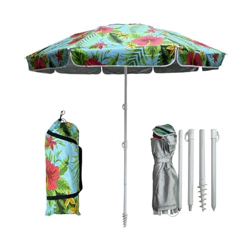 LOTTAFUN Portable Beach Umbrella 6ft – Lightweight Adjustable Outdoor Patio and Beach Umbrella Sun Shade with Sand Anchor & Carry Bag, Outdoor Folding no Tilt The sand needs to exceed the spiral 6inch