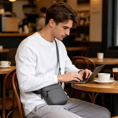 Veyarien Men's Vertical Phone Crossbody Bag, Waterproof Oxford Tall Sling Pouch with Card Slots & 2 Zip Compartments, Adjustable Strap, Lightweight for Daily Commute (Grey) — view 2