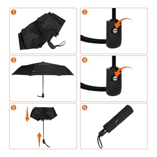 Amazon Basics Round Automatic Travel Compact Umbrella Windproof Strong, with Wind Vent, Black, One Size — view 4