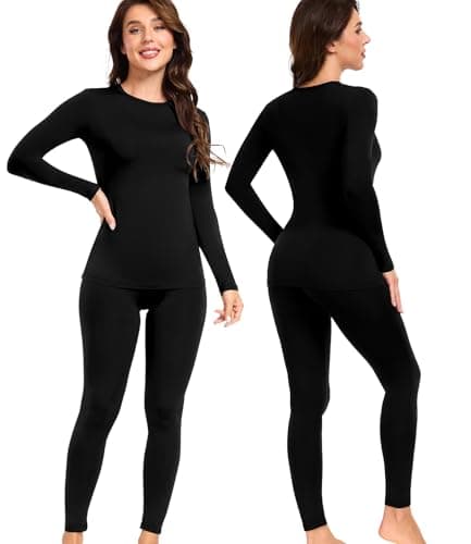 wirarpa Women's Thermal Underwear Set Fleece Lined Top & Bottom Black M — view 5