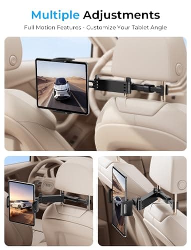 TRYONE Car Headrest Tablet Holder Mount Stretchable Backseat Tablets Stand for Kids, Car Seat Mounts Compatible with iPad Pro 12.9 Air Mini, iPhone, Galaxy Tab, Switch, All 4.7-12.9" Screen Devices — view 2