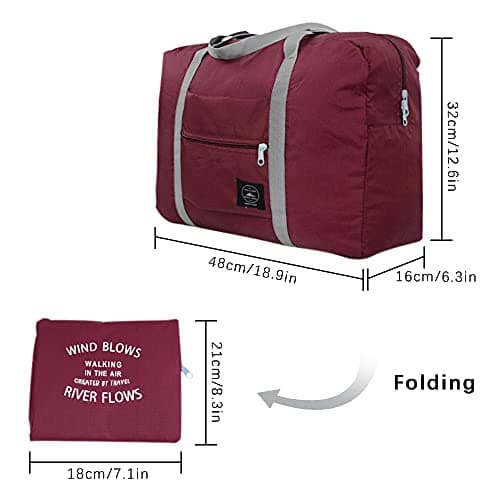 SITAKE 4 Pcs Foldable Travel Duffel Bag, Waterproof Lightweight Carry-on Bags, Suitable for Overnight, Holiday, Shopping, Weekends, Outing, Gym(Wine Red/Navy Blue/Sky Blue/Light Pink) — view 2