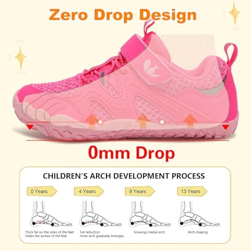 Kids Wide Barefoot Shoes Boys Girls Minimalist School Walking Shoes Trail Hiking Shoes Outdoor Running Sneaker Rose Red 1 UK — view 5