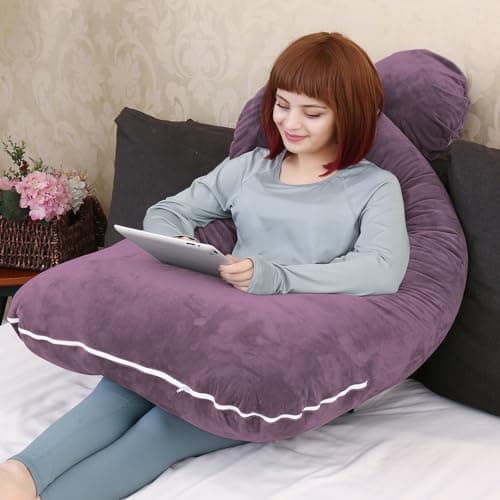 U Shaped Full Body Pregnancy Pillow with Removable Cover for Maternity Women,Pregnancy Pillows for Sleeping,Support for Back, Legs, Belly,55 Inch Pregnancy Pillow for Women (Cotton, Dark Purple) — view 5