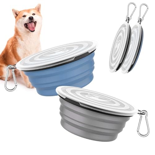 Pawaboo Collapsible Travel Dog Bowls 2 Pack with Lids & Carabiners Silicone