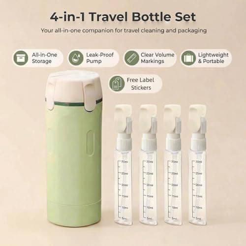 Krfapt 4 in 1 Travel Bottle Dispenser, 4 Pack 30ml Travel Bottles for Toiletries with Scale & Label – Refillable Leak Proof for Shampoo, Lotion, Conditioner, Portable Essentials Set (White) — view 2