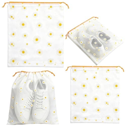 15Pcs Travel Shoe Bags, 3Size Clear Dust Proof Shoe Storage Bags for Adult Kid,Reusable Travel Storage Bag, Underwear Bag, Waterproof Shoe Bags Storage, Drawstring Shoe Bag (Daisy)