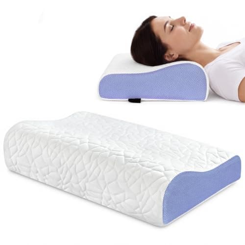 PKBD Memory Foam Pillow, Dual Height Ergonomic Pillow, White-Purple