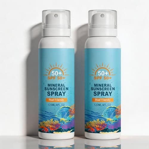 Reef Safe Sunscreen Spray SPF 50, Zinc Oxide Mineral Sunscreen Spray, Broad Spectrum UVA/UVB Protection, 360° Spray, Lightweight & Water Resistant, 120ml (2Pack)