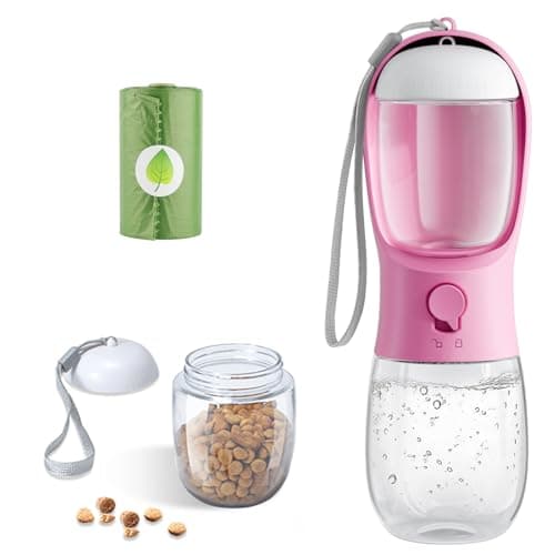 3 in 1 Portable Dog Water Bottle with Food Container and Waste Bag, Multifunctional Pet Travel Water Dispenser Water Bottle for Outside Drinking and Eating,Suitable for Puppy and Cats