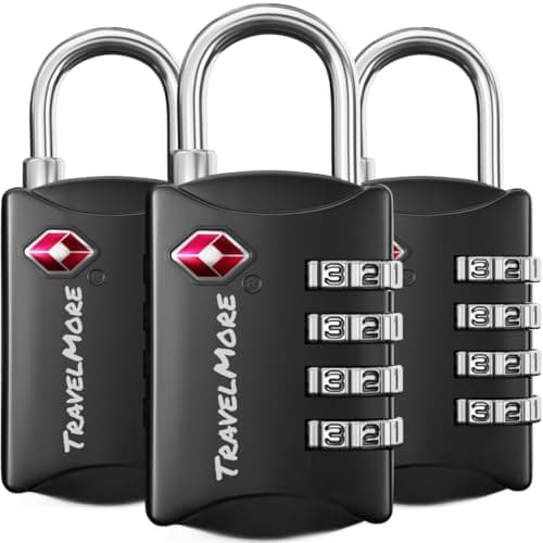 3-Pack TSA Luggage Lock with 4-Digit Combination | Set-Your-Own Padlock for Travel, Baggage, Suitcases & Backpacks | Luggage Locks | TSA Locks | Heavy-Duty Padlock | Black