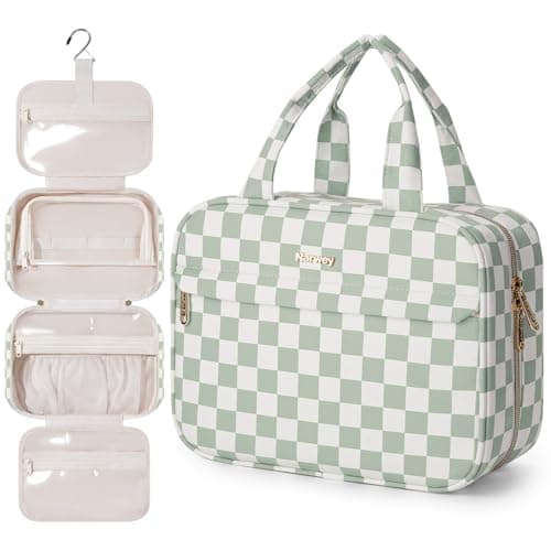 Narwey Checkered Hanging Travel Toiletry Bag for Women Toiletries Wash Bag