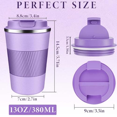 AidShunn Travel Mugs, 380ml Insulated Coffee Cup with Leakproof Lid - Reusable Double Walled Coffee Mug, Stainless Steel Thermal Cup for Hot Cold Drinks, Water and Tea (Purple) — view 2