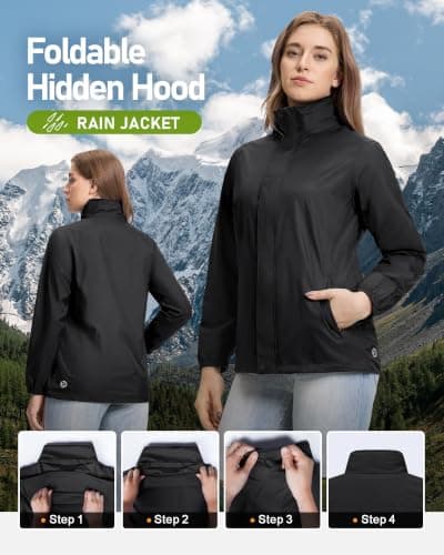 Outdoor Ventures Women's Raincoat Waterproof Rain Jacket Foldaway Hood — view 3