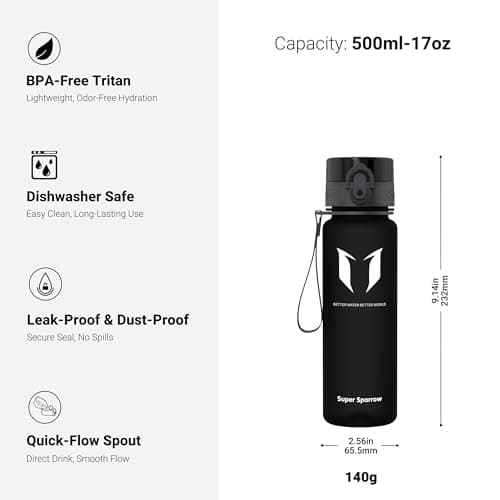 Super Sparrow Sports Water Bottle - 500ml - Non-Toxic BPA Free & Eco-Friendly Tritan Co-Polyester Plastic - For Running, Gym, Yoga, Outdoors and Camping — view 3