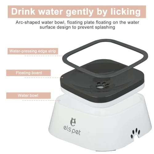 1L No Spill Pet Water Bowl for Dogs & Cats, Anti Splash Travel Water Dispenser with Floating Disk, Leakproof Anti Slobber Drinking Bowl for Home & Car Use, White — view 6
