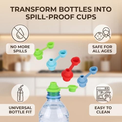 AUNMAS 4Pcs Sipping Spout, Silicone Bottle Top Spout Water Bottle Spout Bottle Top Sippy Spout Water Bottle Cap Adapter Replacement for Toddlers (Red, Blue, Green, Light Blue) — view 3
