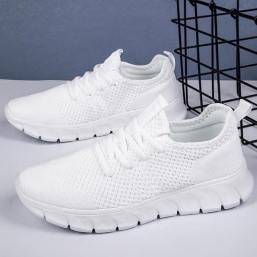 White Trainers Men Women Running Shoes Slip On Gym Sports Size 6 UK — view 6