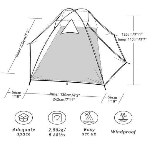 Forceatt 2 Man Camping Tent - Easy Setup Lightweight Two Doors PU3000mm Waterproof Dome - Windproof Instant Outdoor Shelter for Traveling, Beach, Hiking, Mountaineering — view 2