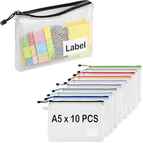 10 Pack A5 Plastic Zipper Wallets with Label Pocket, TRANBO Zip-Lock Document File Folder Bags for School Home Office, Travel Document Storage, Luggage Items Organizer - 24 x 17.5 cm