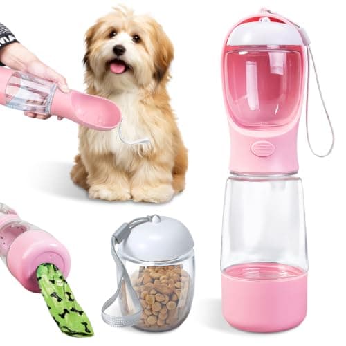 Portable Dog Water Bottle for Walking, 3-in-1 Multifunctional Dispenser
