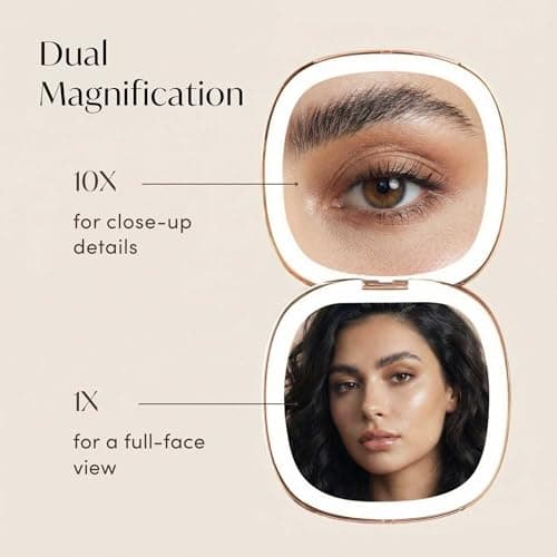 Fancii Mila 2 Compact Magnifying Makeup Mirror with LED Light, Rechargeable, 10x /1x Magnification, Tru-Glow Lighting System, Vegan Leather, Small Travel Mirror for Purses (Midnight Majesty) — view 4