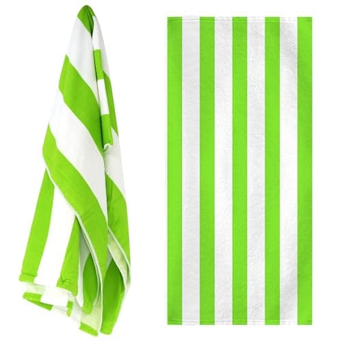 GEEZY Microfibre Beach Towel, Green Striped - Quick Drying, Lightweight, Sand-Free, Large & Durable, Summer Design - Beach Essentials for Travel, Holiday, Swimming, Sauna, Adults & Kids, 70x140cm