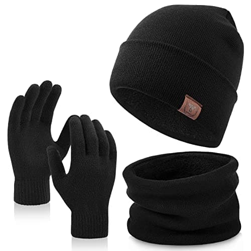 OZERO Men's 3 Piece Winter Hat Scarf and Gloves Set for Work and Dog Walks