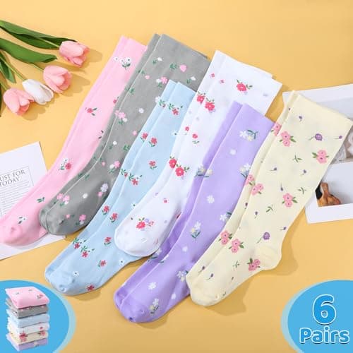Zuimei 6 Pairs Plus Size Wide Calf Compression Socks for Women Flower 3XL — view 5