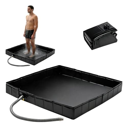 Foldable Shower Tray, 80x80x12cm PVC Portable Shower Base with Drain Hose and Connector, Camping Shower Pan for Outdoor Tent, Indoor Pet Bathing