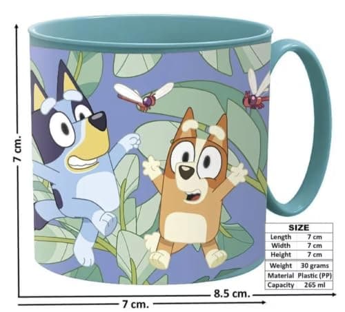 Golddunes Cartoon Kids Character Cute Mini Tiny Mug 265ML Drinking Re-Usable Plastic Cup Microwave Safe 7.5cm x 7.5cm (Bluey) — view 3