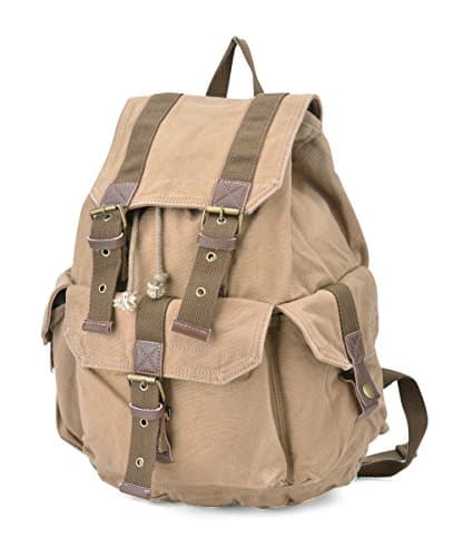 Gootium Canvas Backpack - Vintage Outdoor Rucksack Travel Day Pack, Khaki, Small — view 2