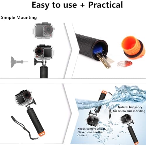 YHTSPORT Action Camera Diving Accessory Kit for DJI Osmo Action 5 Pro/Action 4 /Action 3, Waterproof Case + Waterproof Floating handle, Action Camera Mount Accessories Kit for Water Sport — view 3