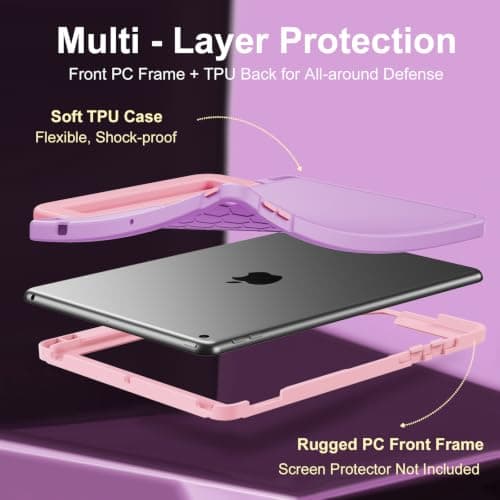 INFILAND iPad 9th Generation Case (2021) / 8th Generation (2020) / 7th Generation (2019), 10.2 Inch Durable Shockproof Cover with Stand, Handle & Pencil Holder (Lavender-Pink) — view 4