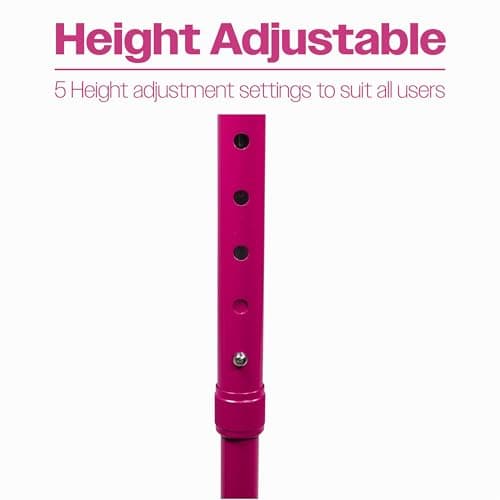 Folding Adjustable Walking Stick with Ergonomic Rubber Handle, 5 Height Settings, Lightweight Aluminum, Wrist Strap, and Non-Slip Tip. Compact for Travel. Supports up to 100kg.Pink — view 4