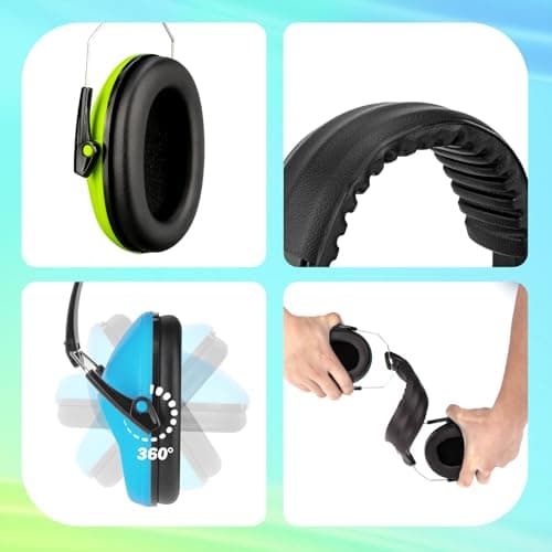Kriogor Ear Defenders Children 2 Pack, 26dB SNR Soft Kids Ear Defenders, Noise Cancelling Headphones, Hearing Protection Earmuffs Adjustable Ear Protector for Boys Autism Flights Study (Green & Blue) — view 5