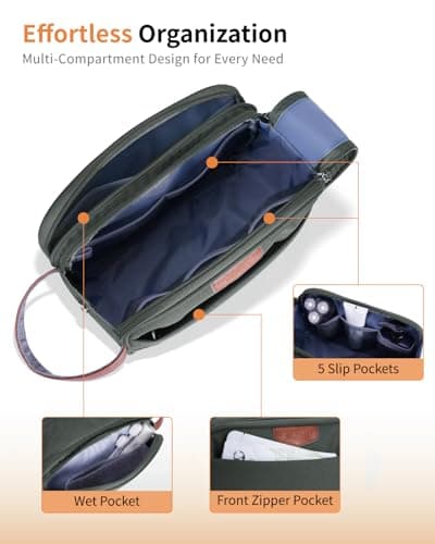 ECOHUB Toiletry Bag for Men, Water-Resistant Travel Wash Bag with Wet Pocket, Recycled Dopp Kit Shaving Bag Fit Full Size Toiletries, Wide-Open Dual Zipper Cosmetic Makeup Organizer, Green — view 6