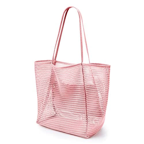 KALIDI Mesh Tote Bag,23L Beach Bag Extra Large Tote Bags for Women with Zip Pocket Shoulder Bag Summer Beach Bags Reusable Shopping Bag for Picnic Holiday Travel Grocery,pink