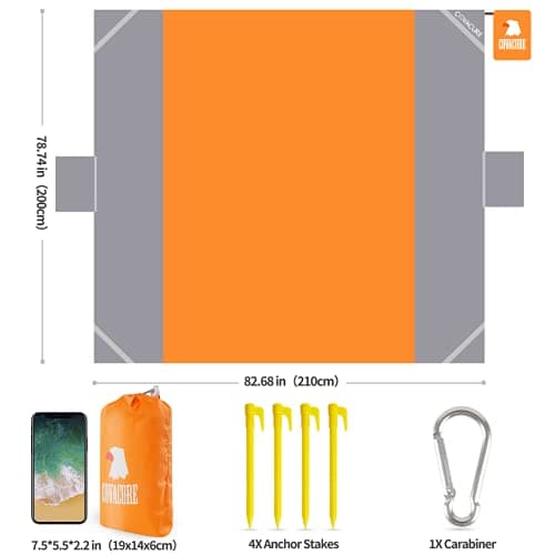 COVACURE Beach Blanket Mat, Sand Proof with 3 Zipper Pockets, 210 x 200cm — view 3