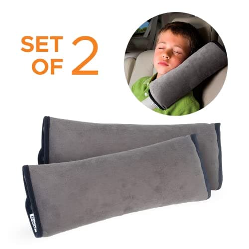 Car Seat Belt Pillow for Kids Set of 2 - Soft Grey Seatbelt Shoulder Pad Cushion Headrest for Long Car Rides Naps Road Trips, Adjustable Washable Travel Sleep Pillows for Children — view 2