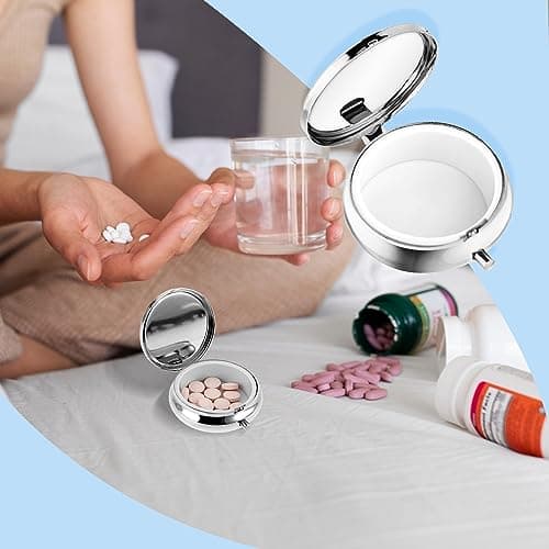 Sibba Portable Medicine Pill Case, Travel Multi-Functional Moisture Proof Pill Box for Purse & Pocket, Cute Metal Medicine Pill Organizer Box for Vitamins, Fish Oil & Supplements(1 Compartment) — view 3