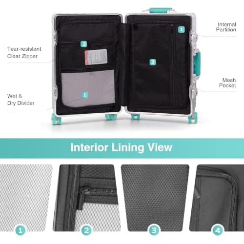 AIWEINY All Aluminium Suitcase Carry On Luggage Hard Shell Cabin — view 6