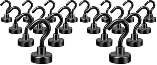 Neosmuk Black Magnetic Hooks, 22 lb+ Heavy Duty for Fridge, Extra Strong Super Cruise Hook for Hanging, Magnetic Hanger for Curtain, Grill, Towel, Ceiling Pack of 20