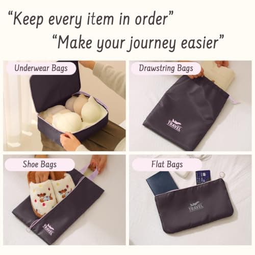 Packing Cubes for Suitcases, MOFELON 8 PCS Travel Luggage Organiser Bags, Waterproof Compression Packing Cubes for Backpack, Travel Essentials for Clothes Shoes Storage Bag-Coffee Pink — view 4
