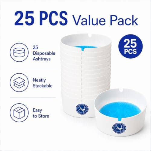Disposable Ashtray 25 Pack, Water Activated Smokeless Ashtray, Portable Stackable Cigarette Ash Holder, Ashtray for Home, Hotel, Bar, Restaurant & Outdoor Smoking Areas — view 2