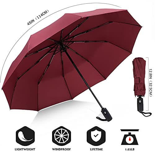 ZOMAKE Compact Umbrella Windproof,Travel Small Umbrella (46in-Wine Red) — view 2